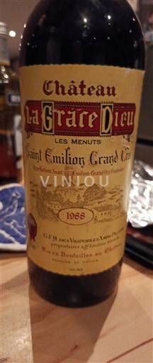 Bordeaux Saint-Émilion Grand Cru Château La Grâce Dieu Les Menuts 1988