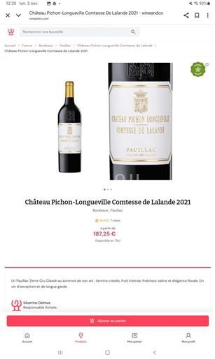 Bordeaux Pauillac Grand Cru Château Pichon Longueville Comtesse de Lalande 2021