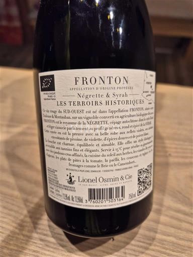 Wijnen Rouge sec Les Terroirs Historiques Lionel Osmin & Cie 2022 Frankrijk Zuidwest-Frankrijk Fronton AOC