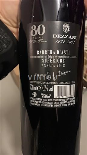 Piemonte Barbera d'Asti Dezzani 80 Anni 2018