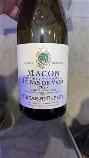 Burgundi Mâcon ja Mâcon-kylät Edgar Esplot Le Bas de Vent 2023