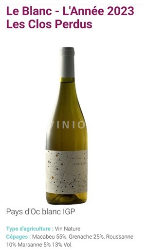 Languedoc og Roussillon Pays d'Oc Les Clos Perdus L'Année 2023