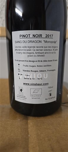 Alsace RINAND SANG DU DRAGON Monopole 2017