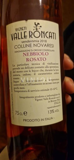 Piemonte Colline Novaresi Vigneti Valle Roncati Nebbiolo Rosato 2018