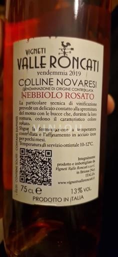 Piemonte Colline Novaresi Vigneti Valle Roncati Nebbiolo Rosato 2019
