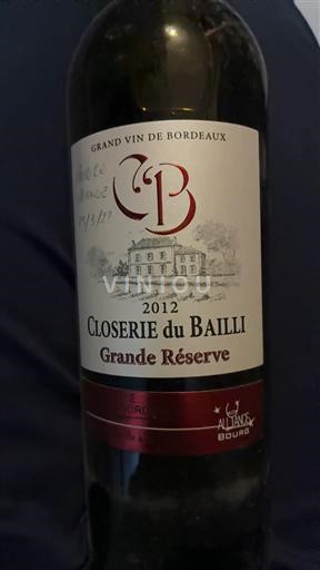 Bordeaux Closerie du Bailli Grande Réserve 2012