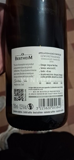 Alsace Không được chỉ định Vendanges Tardives Bestheim Vendanges Tardives 2018