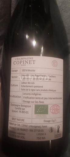 Champagne Champagner Copinet Meunier Ohne Jahrgang