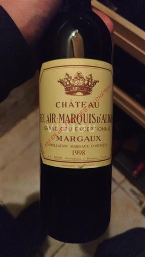 Bordeaux Margaux Château Bel Air Marquis Aligre Grand Cru Exceptionnel 1998