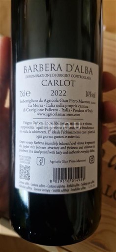 Piemont Barbera d'Alba Agricola Gian Piero Marrone Carlot 2022
