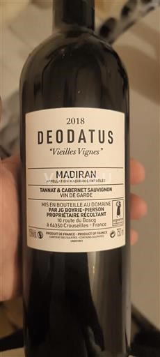 South West Madiran Domaine Boryrie-Pierson Deodatus Vieilles Vignes 2018