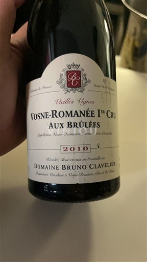 Burgundi Vosne-Romanée Premier Cru Domaine Bruno Clavelier Aux Brûlées Vieilles Vignes 2010