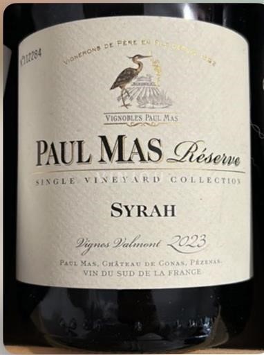Languedoc và Roussillon Vùng đất Oc Paul Mas Réserve Single Vineyard Collection Vignes Valmont 2023