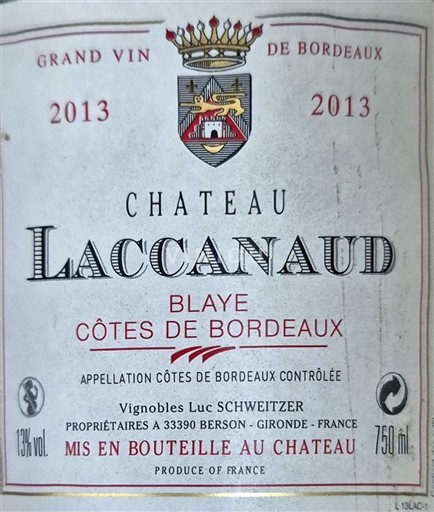 Burdeos Blaye-Côtes de Burdeos Château Laccanaud 2013