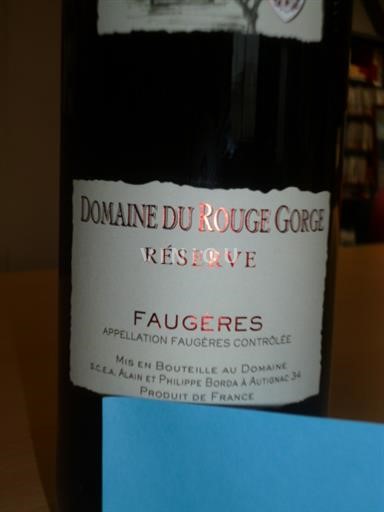 Languedoc Faugères Domaine Rouge Gorge Réserve 2018