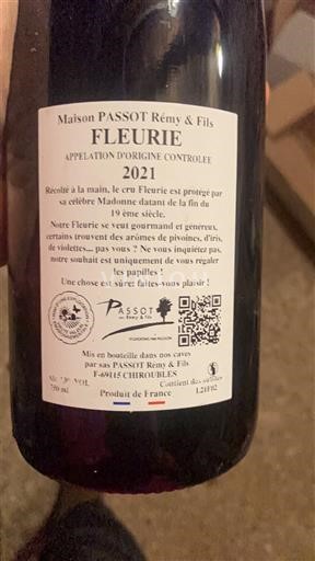 Beaujolais Fleurie Maison Passot Rémy & Fils 2021