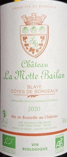 Bordeaux Blaye-Côtes-de-Bordeaux Château La Motte Bailan 2020