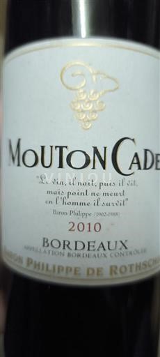 Bordeaux Baron Philippe de Rothschild Mouton Cadet 2010