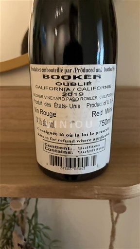 Vùng trồng nho được cấp phép California Paso Robles Booker Oublié 2019