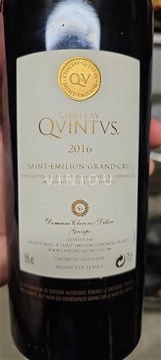 Bordeaux Saint-Émilion Grand Cru Château Quintus 2016
