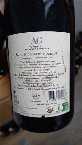 Loiredalen Saint-Nicolas-De-Bourgueil Famille Amirault Grosbois Vigne de Quartz Icke årgångsbetecknad