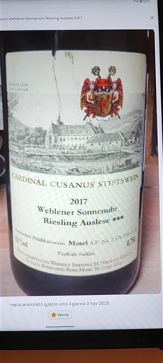 Mosela Cardinal Cusanus Stiftswein Wehlener Sonnenuhr Riesling Auslese 2017
