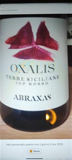 Vine Rouge sec Oxalis Abraxas 2021 Italien Sicilien IGT