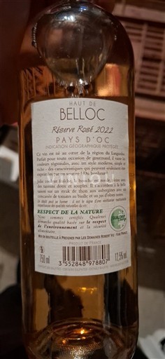 Languedoc und Roussillon Pays d'Oc Haut de Belloc Réserve Rosé 2022