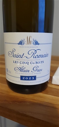 Burgundi Saint-Romain Alain Gras Les Cinq Climats 2023