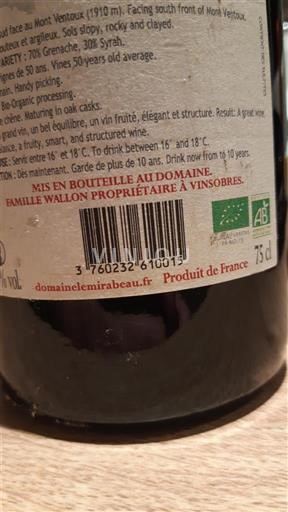Rhône Valley Vinsobres Domaine Mirabeau 2017