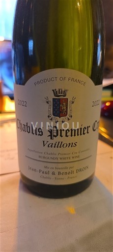Bourgogne Chablis Premier Cru Jean-Paul & Benoît Droin Vaillons 2022