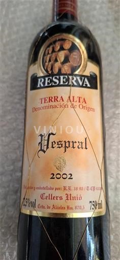 Katalonien Terra Alta Cellers Unió Vespral Reserva 2002