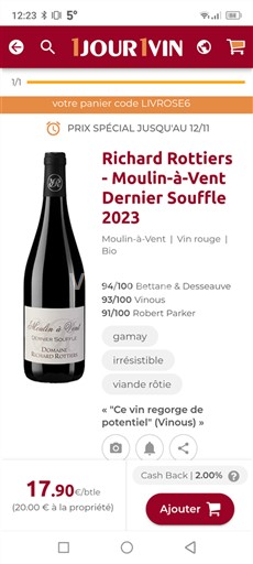 Beaujolais Moulin-à-vent Richard Rottiers Dernier Souffle 2023