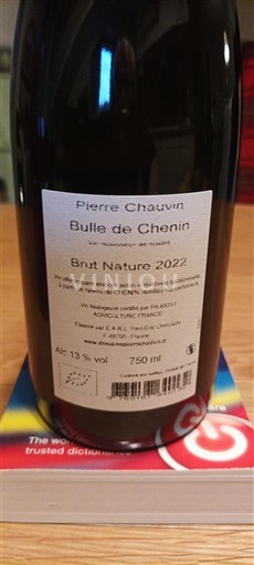 Rượu vang sủi bọt Blanc brut-nature Bulle de Chenin Pierre Chauvin 2022 Pháp Thung lũng sông Loire Không được chỉ định AOC