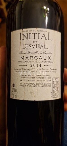 Bordeaux Margaux Château Desmirail Initial 2014
