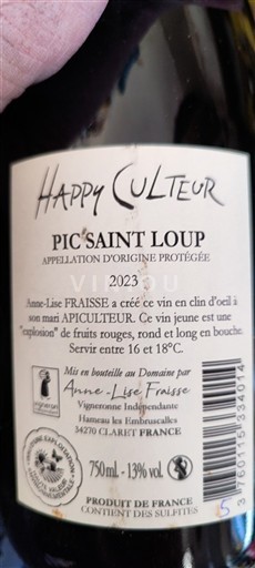Langvedok Pic-saint-loup Anne-Lise Fraisse Happy Culteur 2023