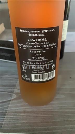 Languedoc y Rosellón País de Oc Les Vignerons de Pouzols et Mailhac Crazy Rosé 2018