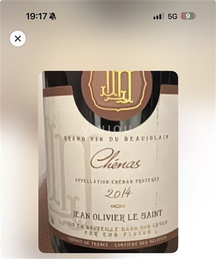 Beaujolais Chénas Jean Olivier Le Saint 2014