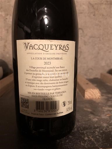 Vallée du Rhône Vacqueyras Terranea La Cour de Montmirail 2023