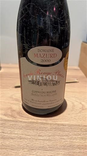 Wines Rouge sec Cuvée Rouge Plaisir Domaine Mazurd 2000 France Rhône Valley Côtes du Rhône AOC