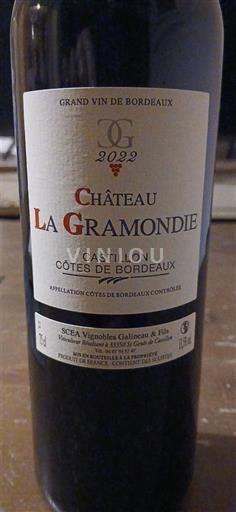 Bordeaux Castillon Côtes de Bordeaux Château La Gramondie 2022