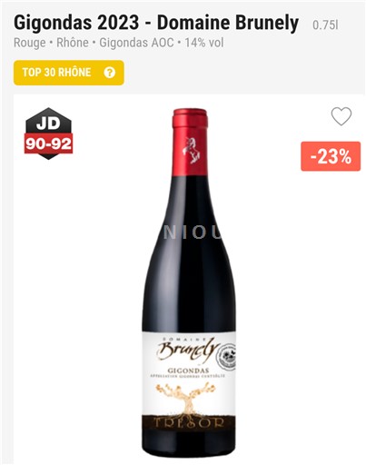 Thung lũng Rhône Gigondas Domaine Brunely Trésor 2023