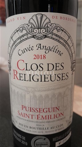 Bordeaux Puisseguin-saint-émilion Clos des Religieuses Angéline 2018