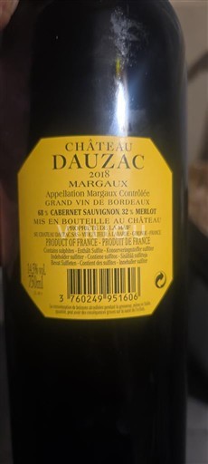 Bordeaux Margaux Grand Cru Château Dauzac 2018