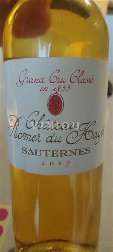 Bordeaux Sauternes Grand Cru Château Romer du Hayot 2017