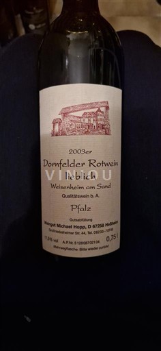 Pfalz Niet gespecificeerd Weisenheim am Sand Dornfelder Rotwein lieblich 2003