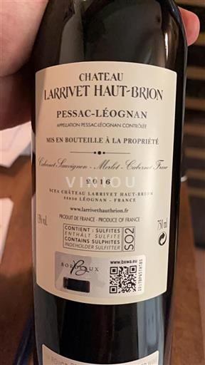 Burdeos Pessac-Léognan Larrivet Haut-Brion 2016