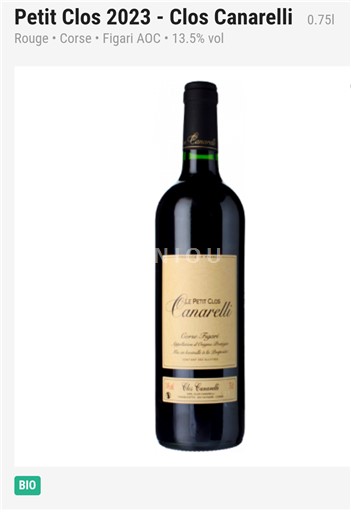 Corsica Figari Clos Canarelli Petit Clos 2023