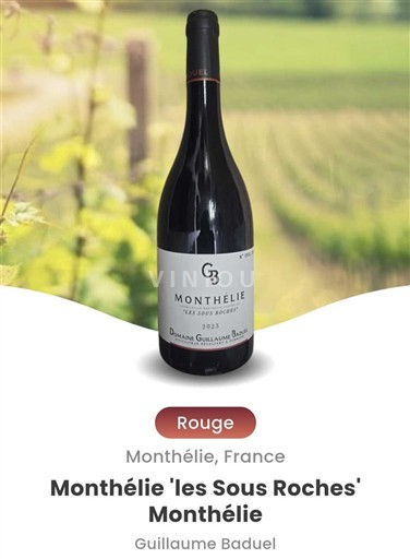 Borgogna Monthélie Domaine Guillaume Baduel Les Sous Roches 2023