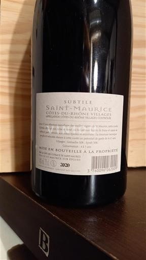 Rhônen laakso Côtes-du-rhône-villages Saint Maurice Subtile 2020